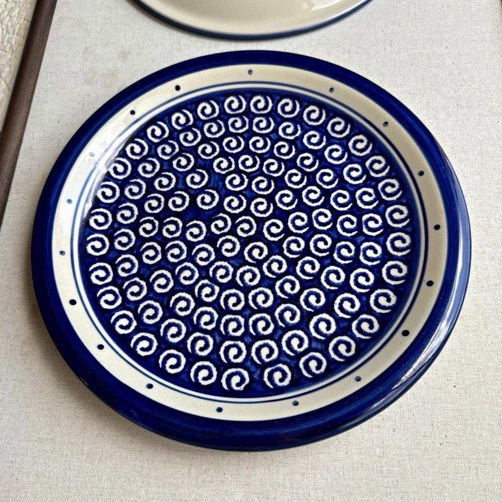 Genuine Bolesławiec 11 inch hand-painted plates from Poland. Antique vintage